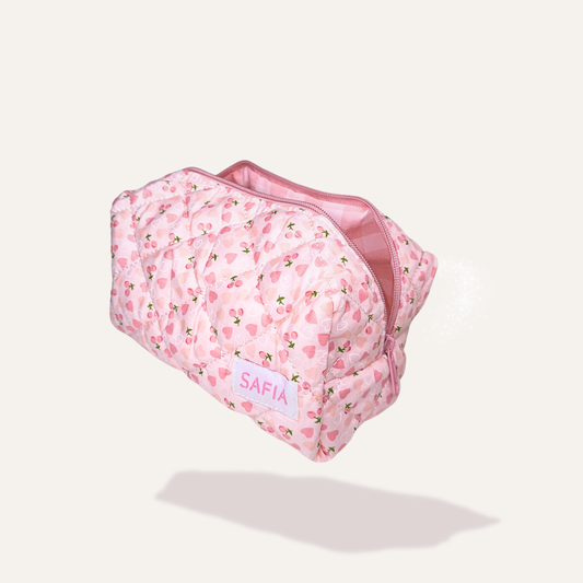 pink gingham travel makeup bag