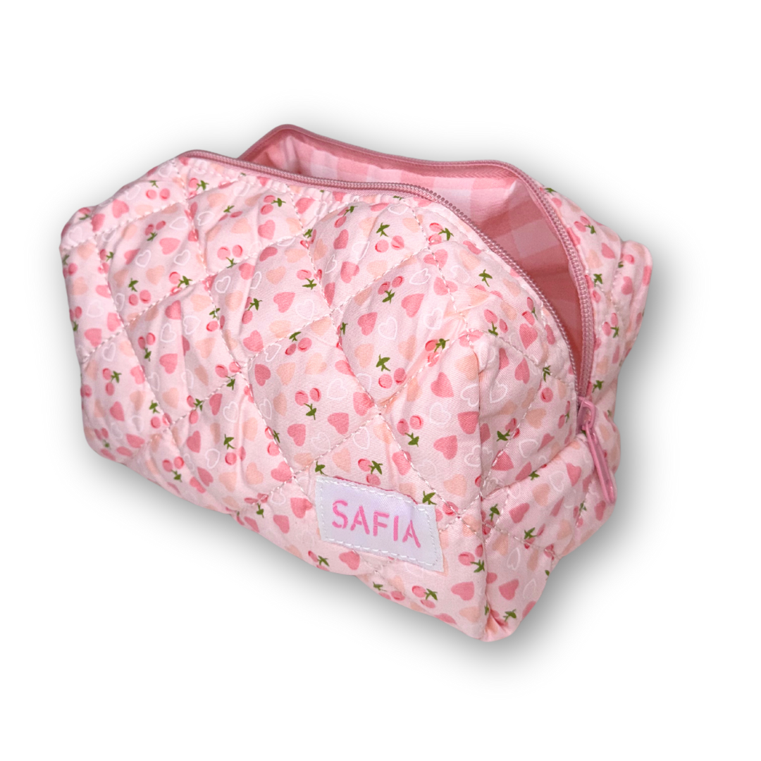 beauty makeup Cosmetic Bag pink hearts peach