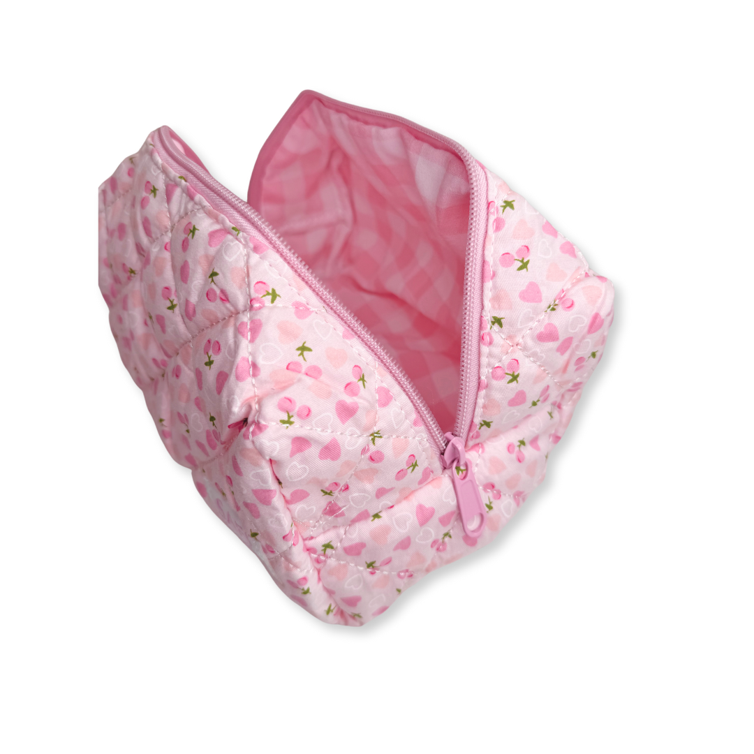 beauty makeup Cosmetic Bag pink hearts peach