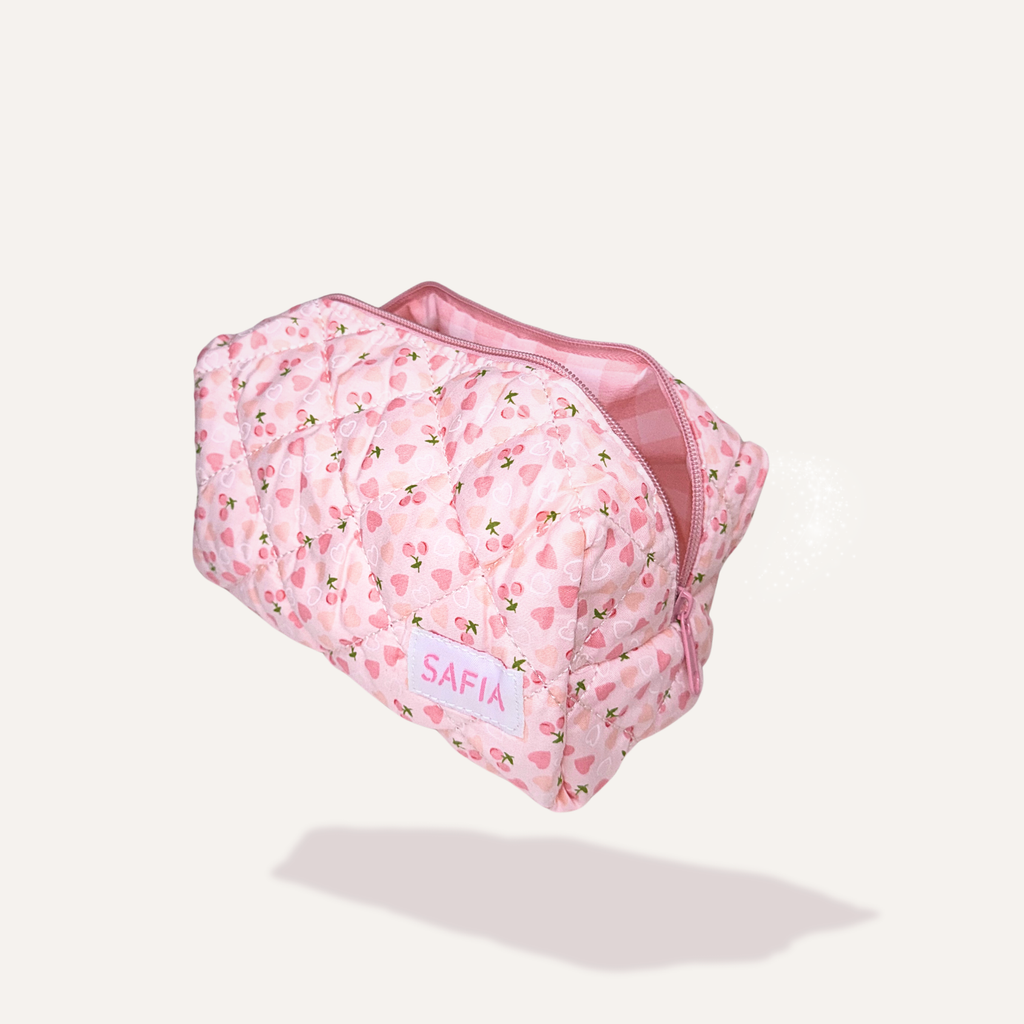 pink gingham travel makeup bag 