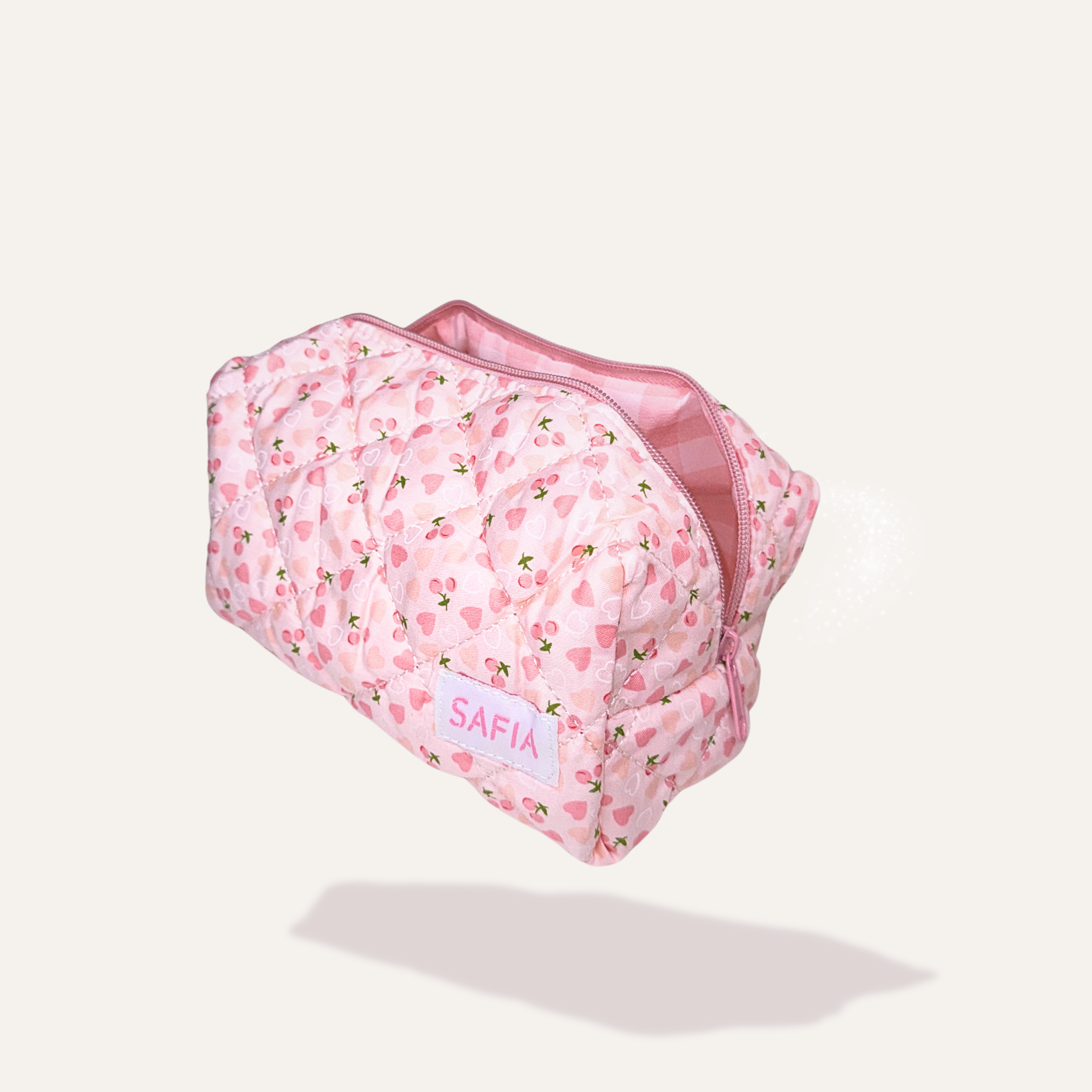 pink gingham travel makeup bag 