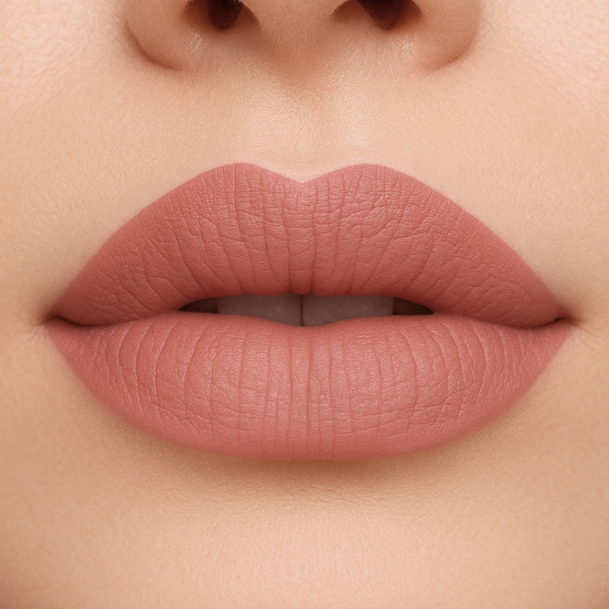 soft glam nude lip liner on lips